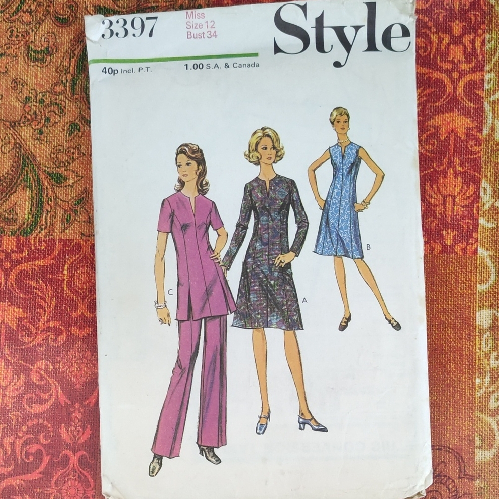 Vintage Sewing Pattern for Women's Dress and Pantsuit